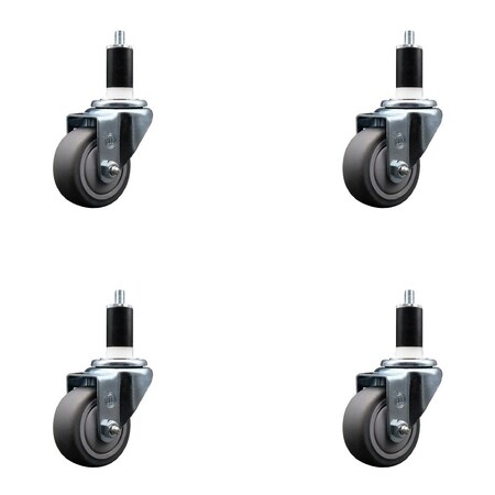Service Caster 3'' Thermoplastic Rubber Wheel Swivel 1-3/8'' Expanding Stem Caster Set, 4PK SCC-EX20S314-TPRB-138-4